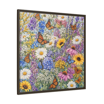 Main Mockup. Nature Wildflowers, Butterflies Vibrant Wildflowers shown as stretched canvas wall art