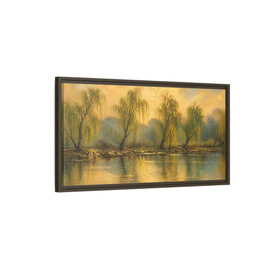 Main Mockup. Nature Willow Trees Golden Green shown as stretched canvas wall art