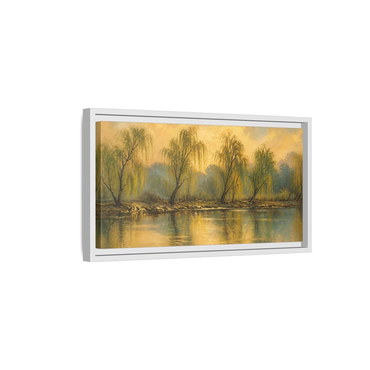Side Mockup 6. Nature Willow Trees Golden Green shown as stretched canvas wall art