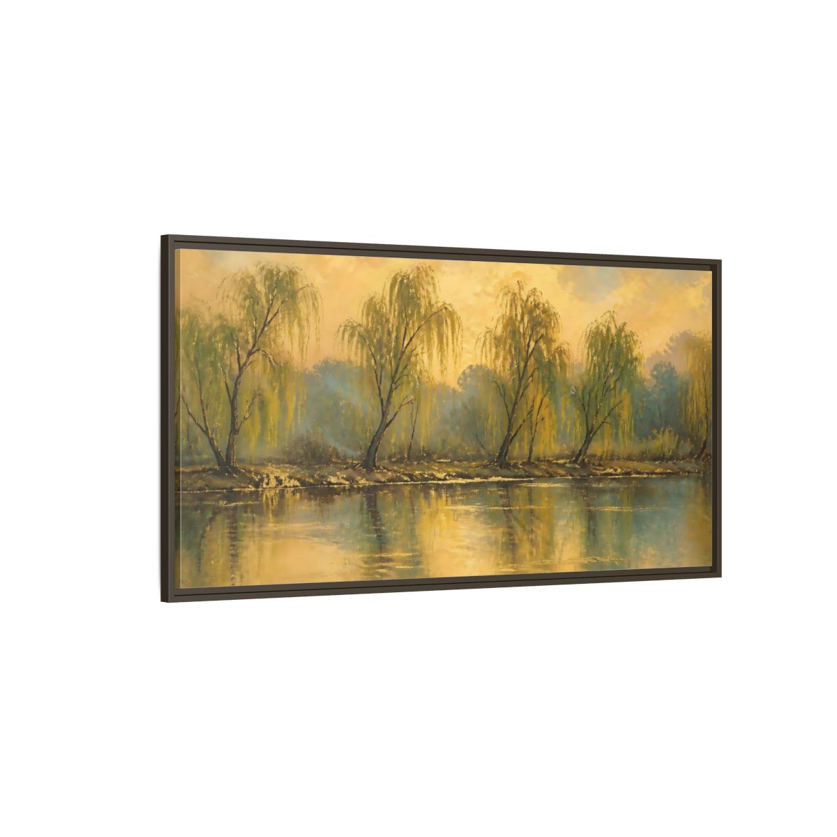 Side Mockup 4. Nature Willow Trees Golden Green shown as stretched canvas wall art