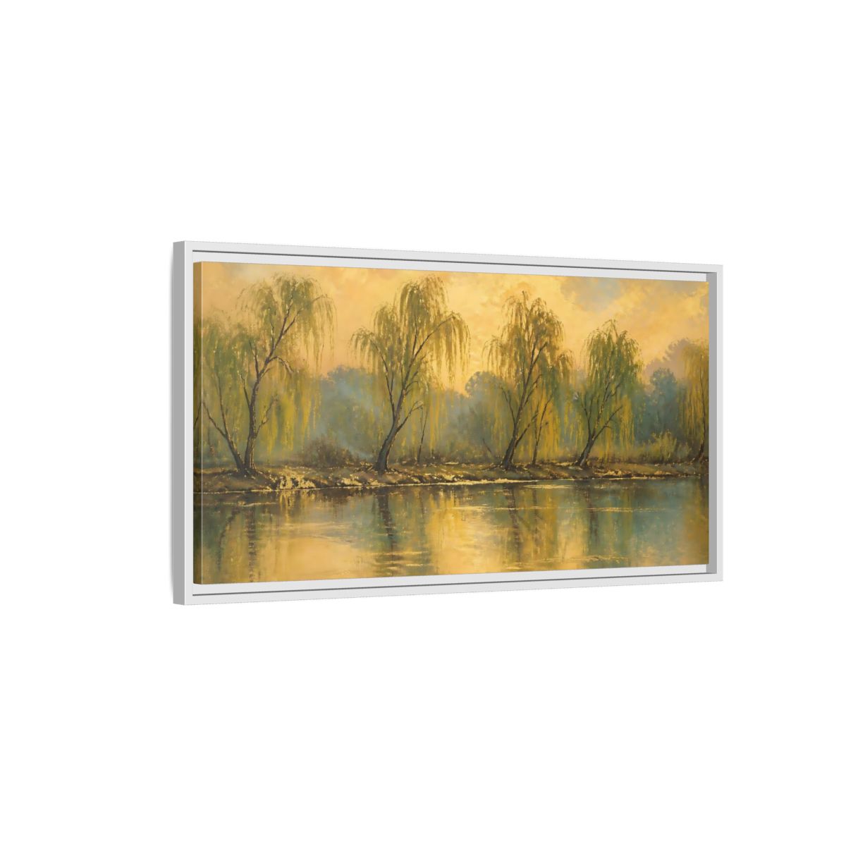 Side Mockup 1. Nature Willow Trees Golden Green shown as stretched canvas wall art