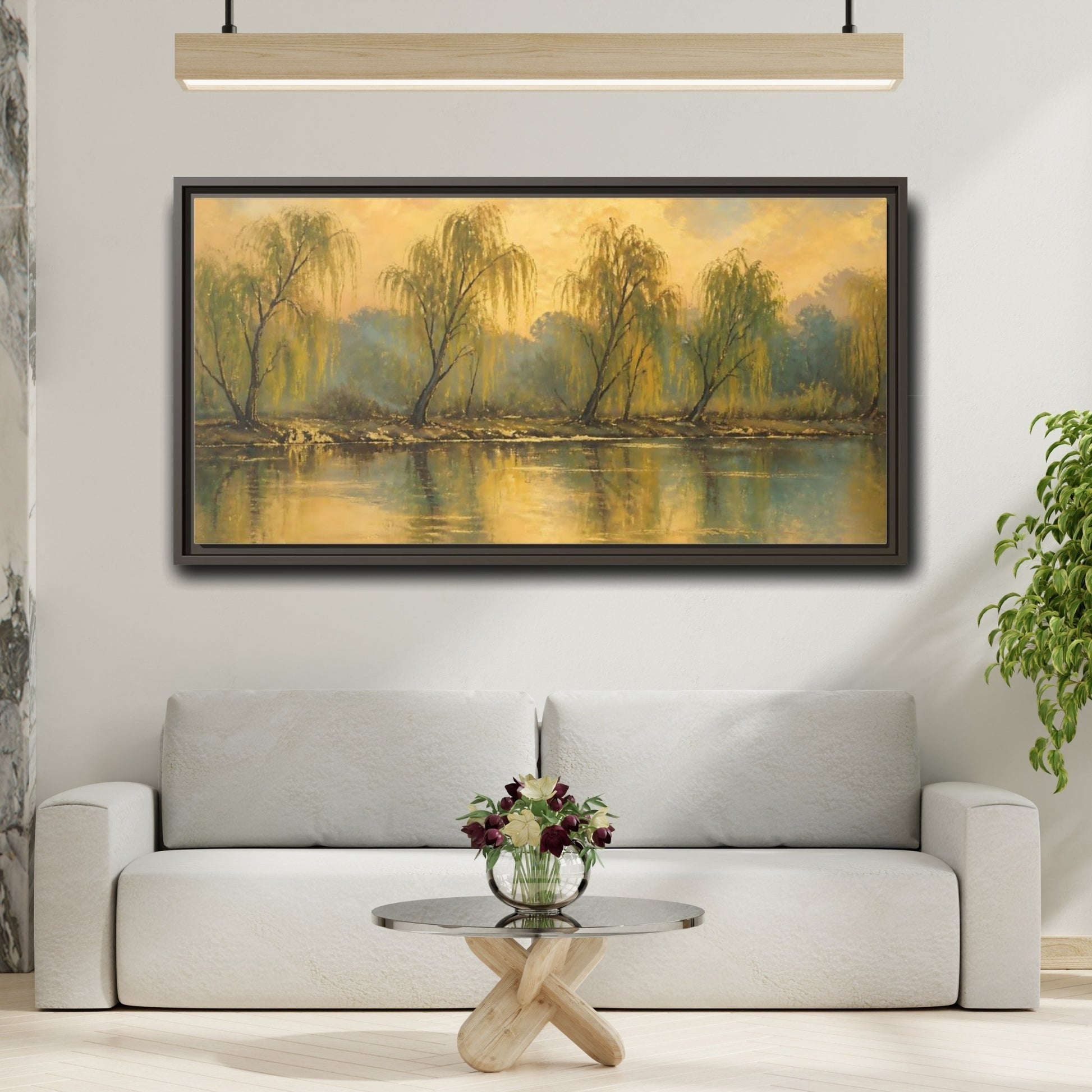 Mockup 2. Nature Willow Trees Golden Green shown as stretched canvas wall art
