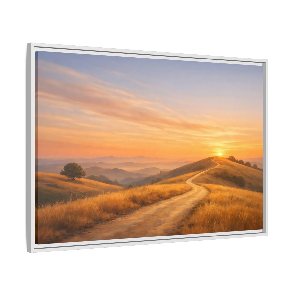 Side Mockup 9. Nature Winding Path Golden Sunset Landscape shown as stretched canvas wall art
