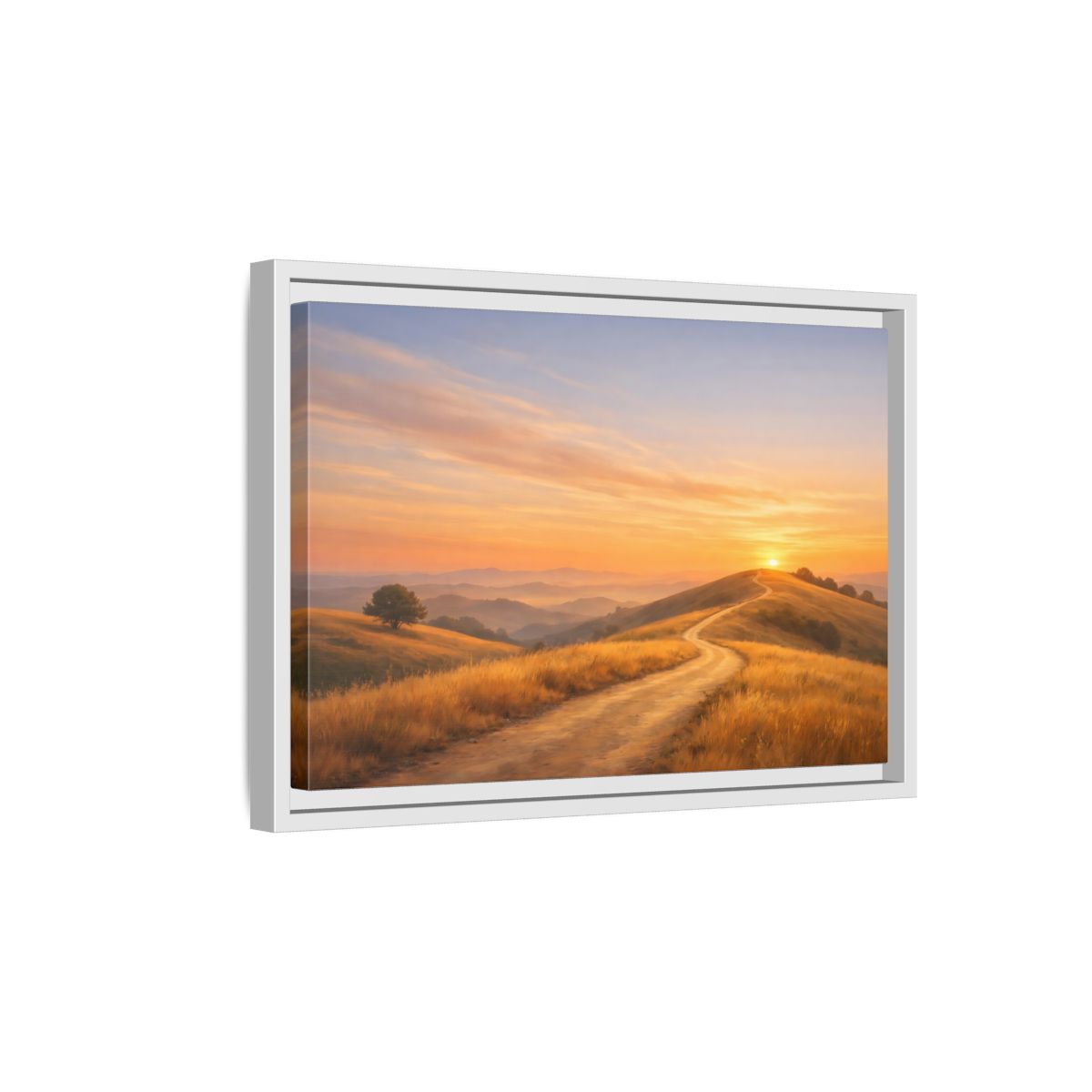 Side Mockup 4. Nature Winding Path Golden Sunset Landscape shown as stretched canvas wall art