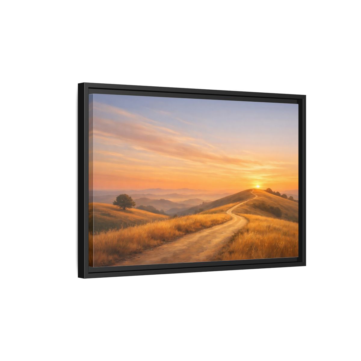 Side Mockup 3. Nature Winding Path Golden Sunset Landscape shown as stretched canvas wall art