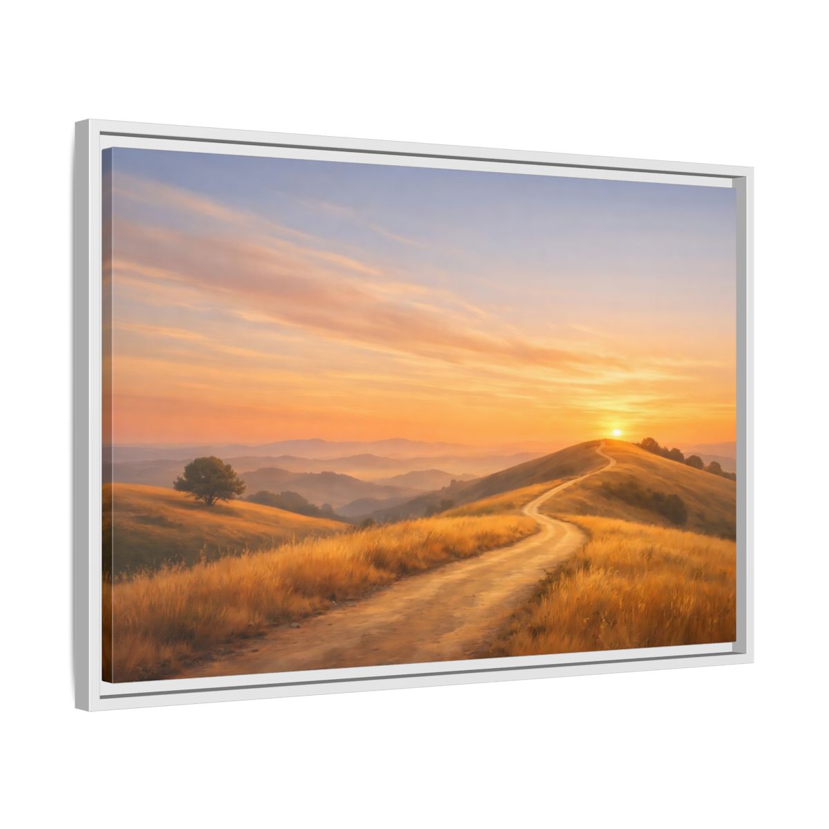 Side Mockup 10. Nature Winding Path Golden Sunset Landscape shown as stretched canvas wall art