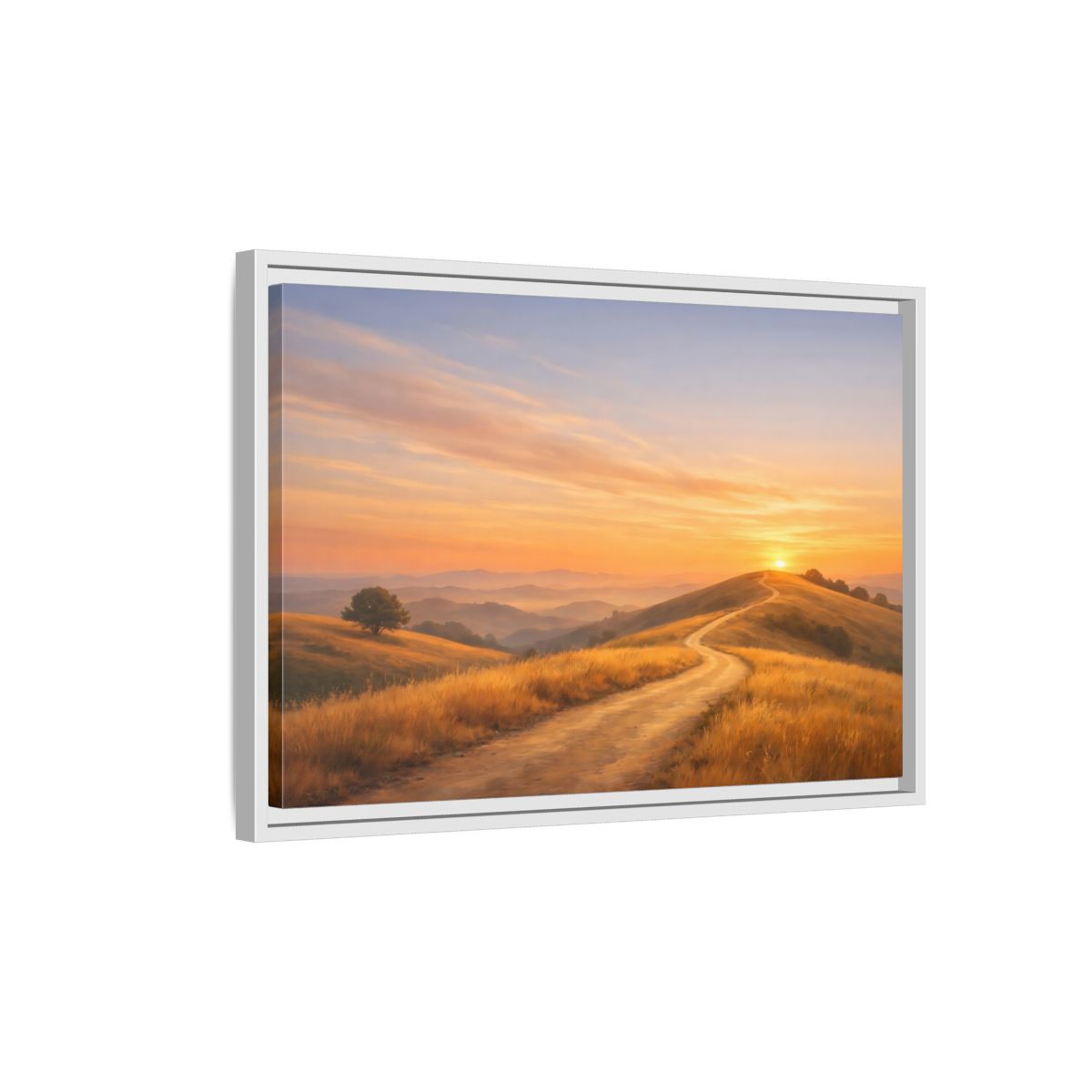 Side Mockup 1. Nature Winding Path Golden Sunset Landscape shown as stretched canvas wall art