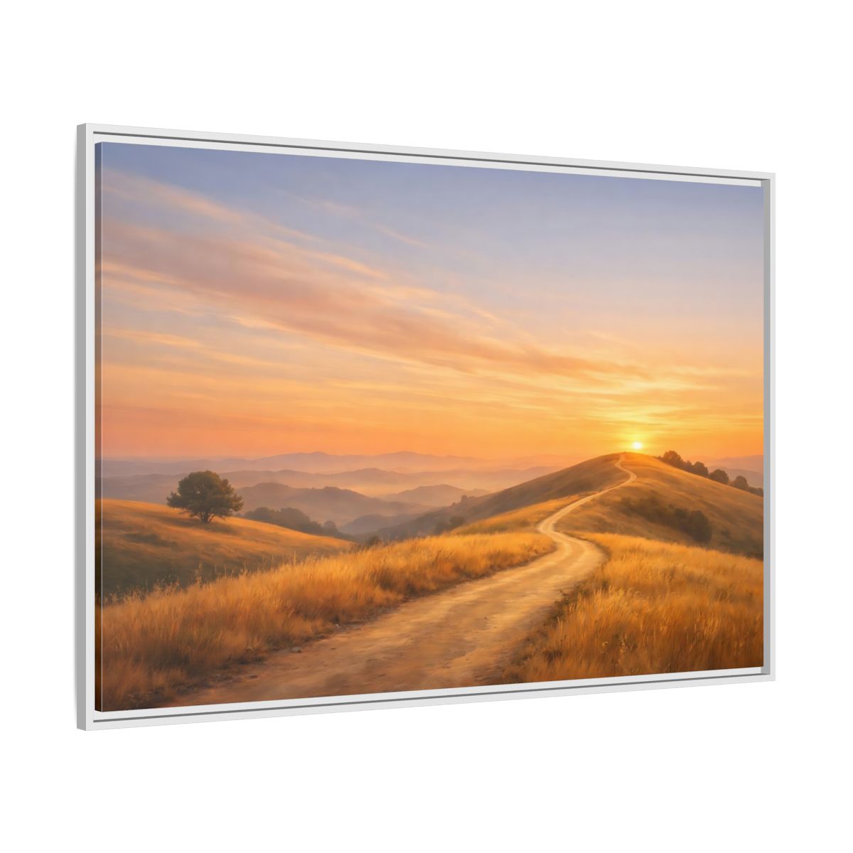 Side Mockup 7. Nature Winding Path Golden Sunset Landscape shown as stretched canvas wall art