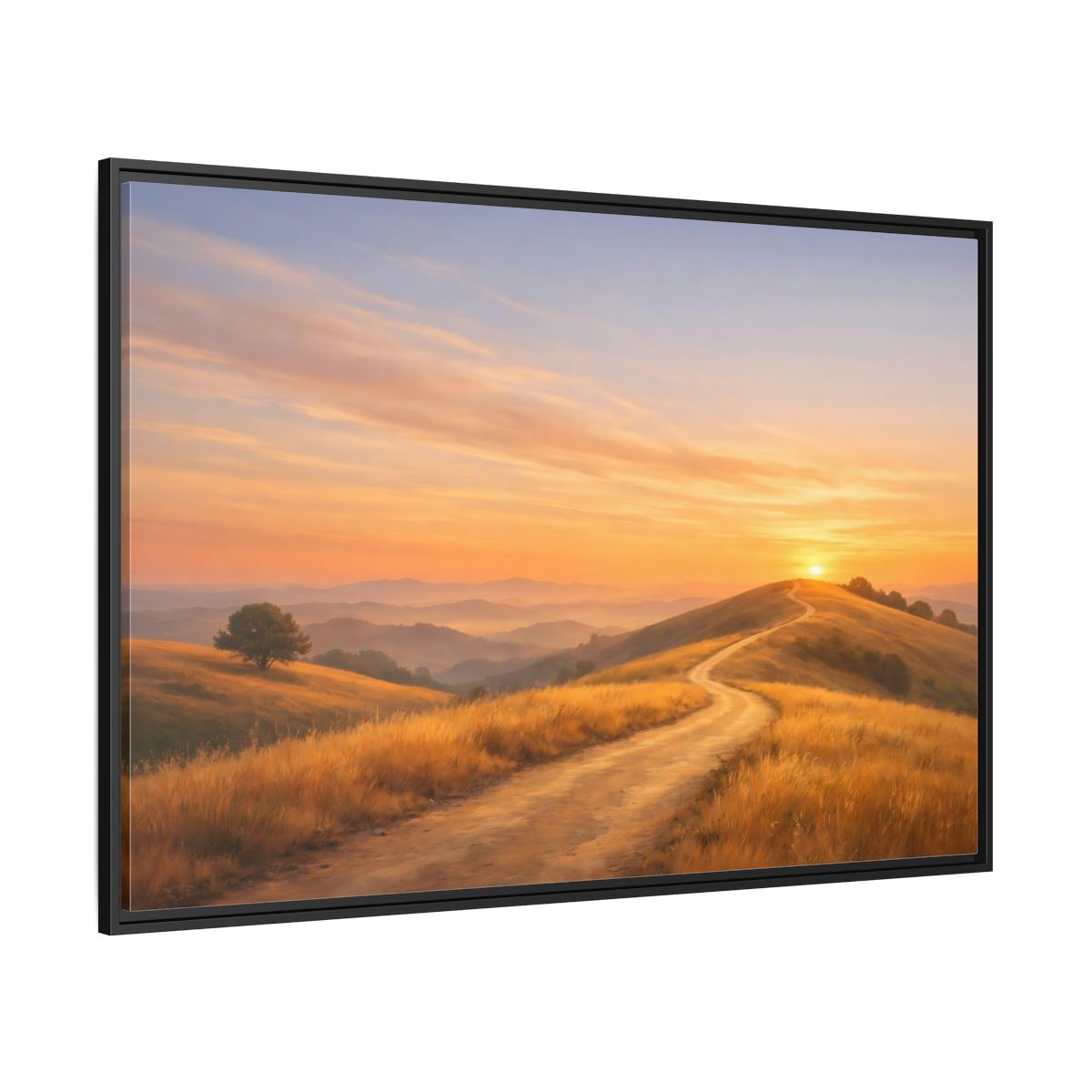 Side Mockup 12. Nature Winding Path Golden Sunset Landscape shown as stretched canvas wall art