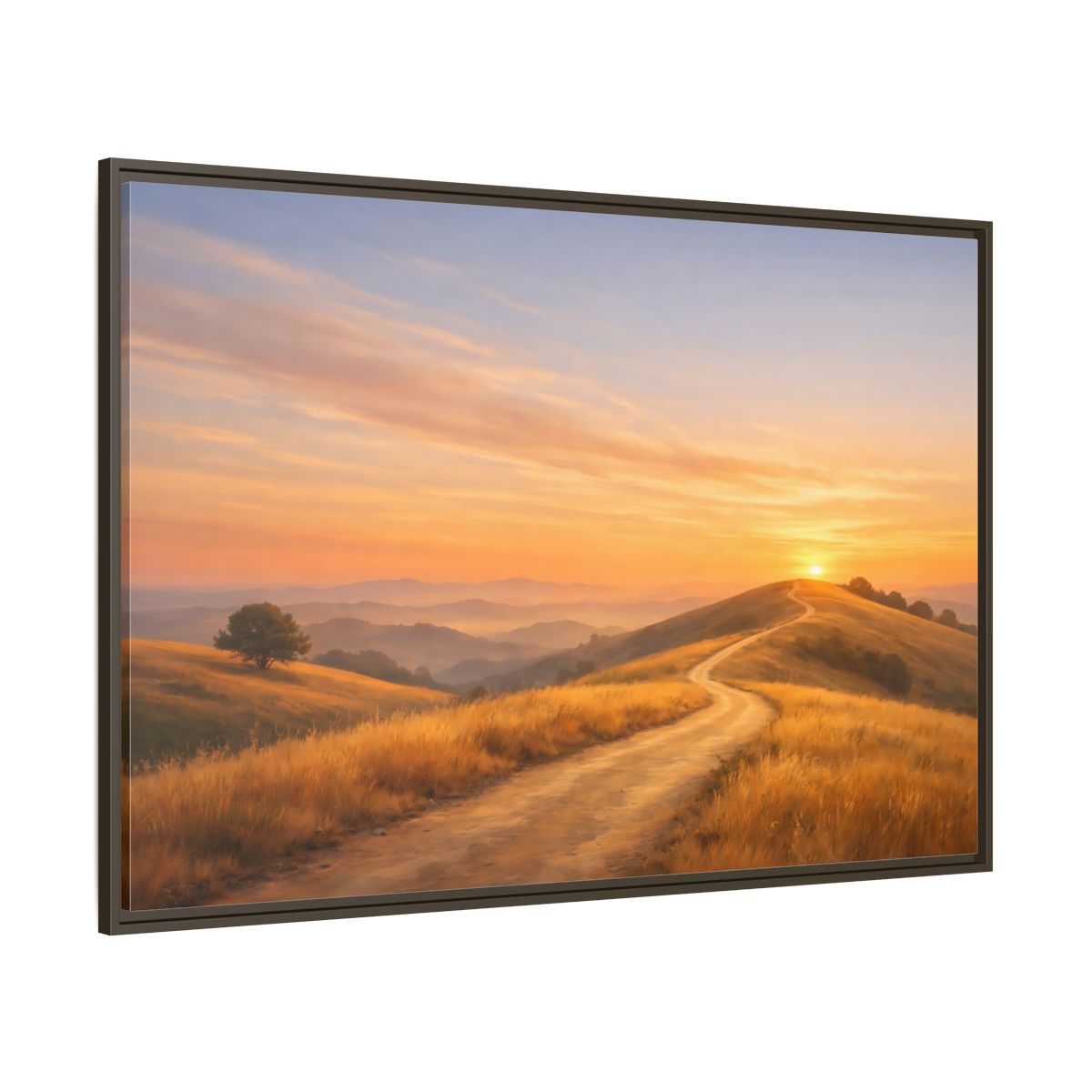 Side Mockup 8. Nature Winding Path Golden Sunset Landscape shown as stretched canvas wall art