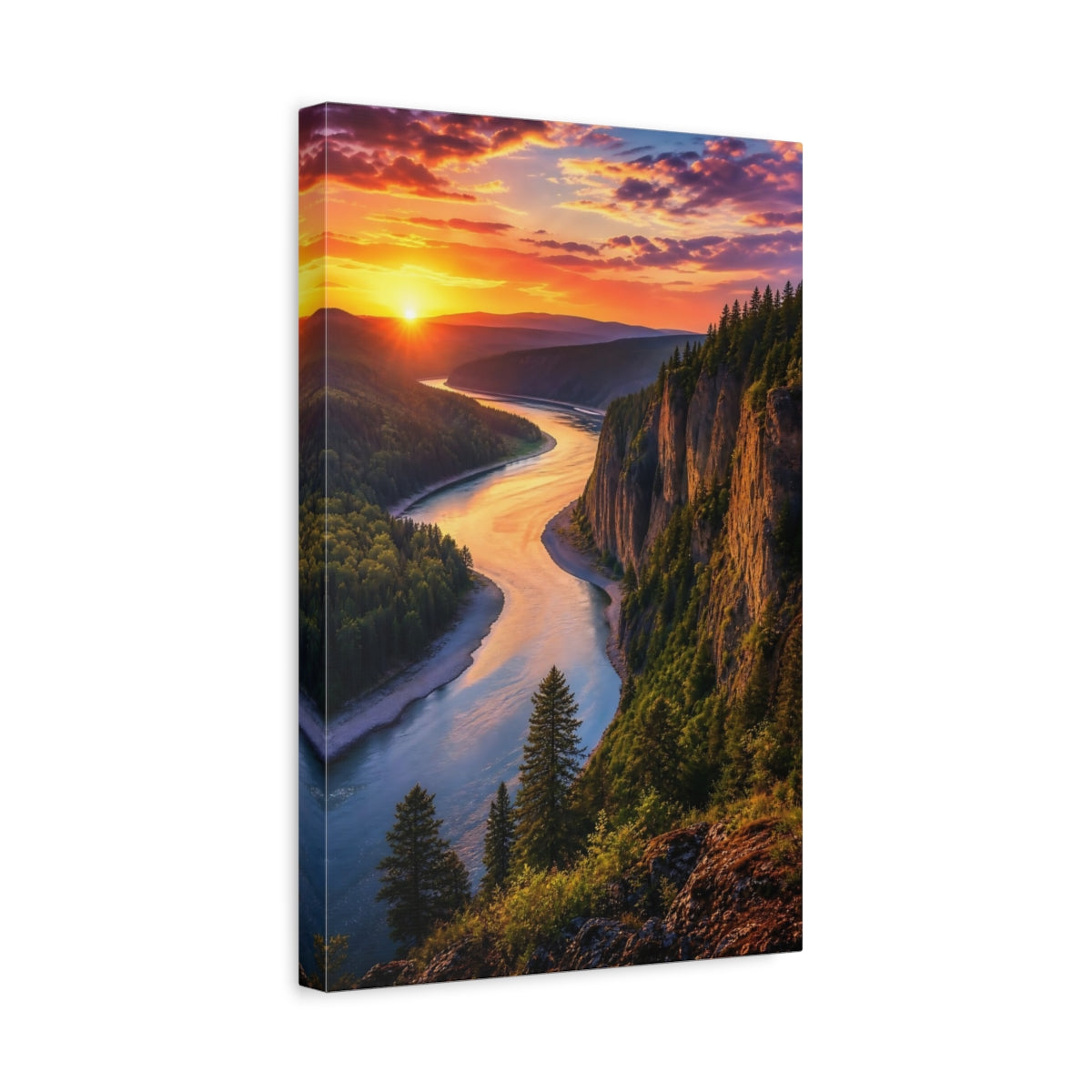Side Mockup 4. Nature Winding River Orange Blue Landscape shown as stretched canvas wall art