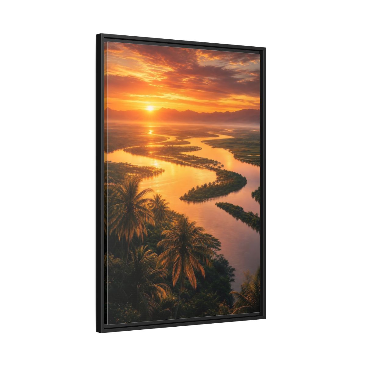 Side Mockup 13. Nature Winding River Orange River Sunset shown as stretched canvas wall art