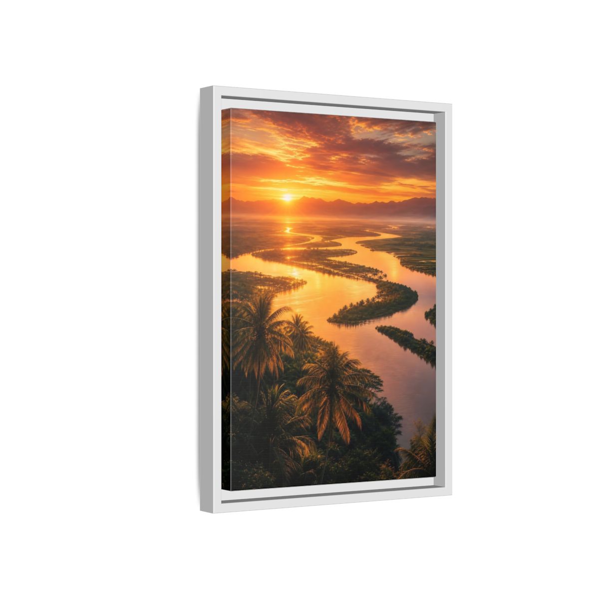 Side Mockup 4. Nature Winding River Orange River Sunset shown as stretched canvas wall art