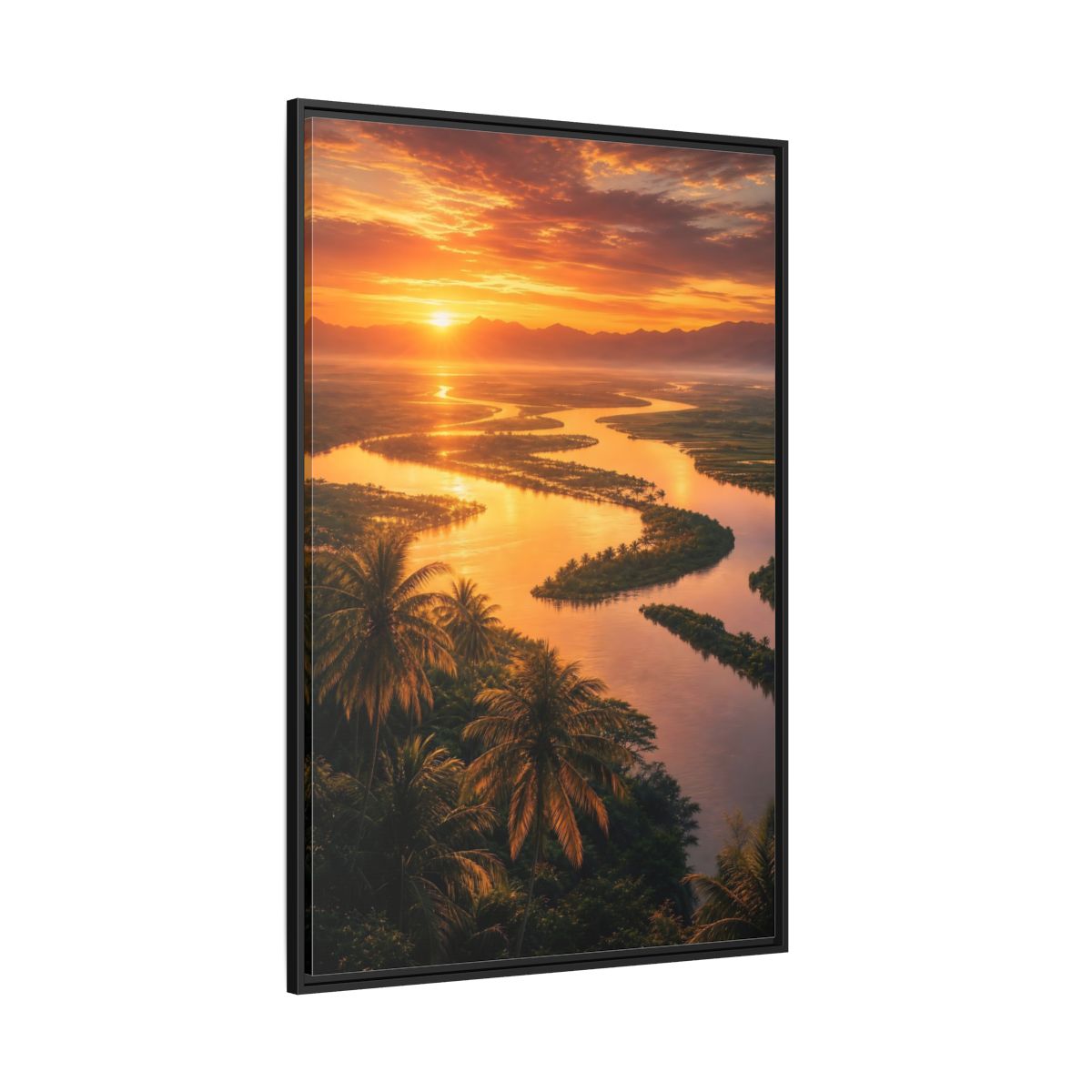 Side Mockup 12. Nature Winding River Orange River Sunset shown as stretched canvas wall art