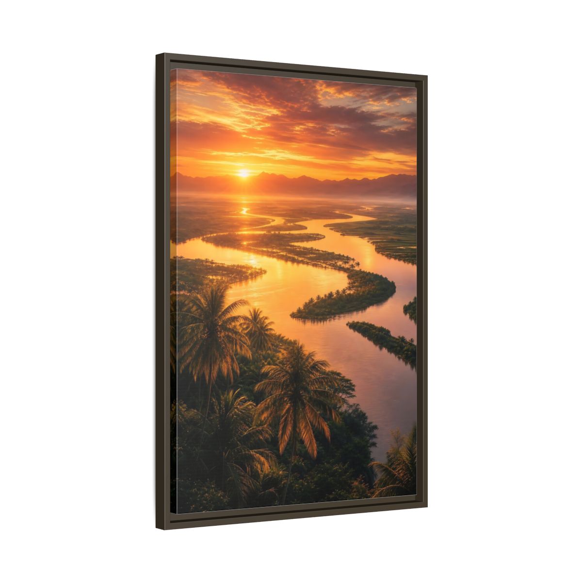 Side Mockup 11. Nature Winding River Orange River Sunset shown as stretched canvas wall art