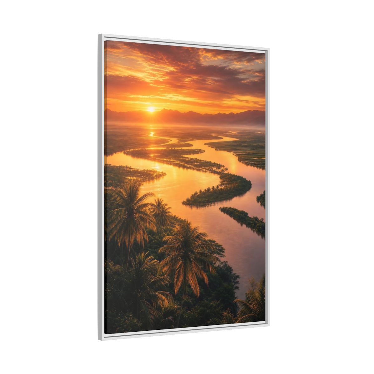 Side Mockup 7. Nature Winding River Orange River Sunset shown as stretched canvas wall art