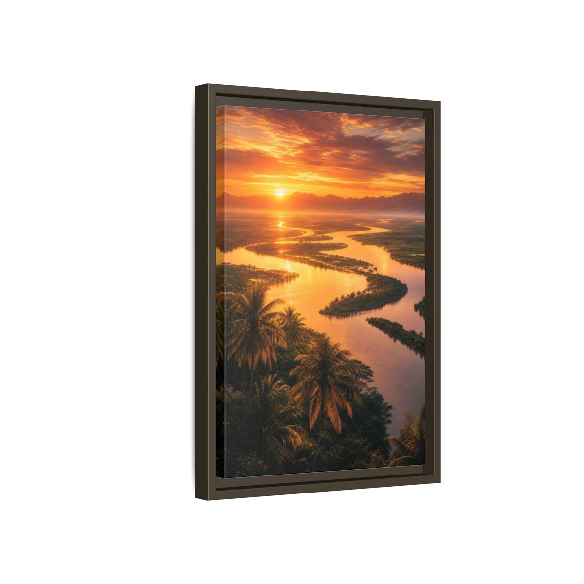 Side Mockup 5. Nature Winding River Orange River Sunset shown as stretched canvas wall art