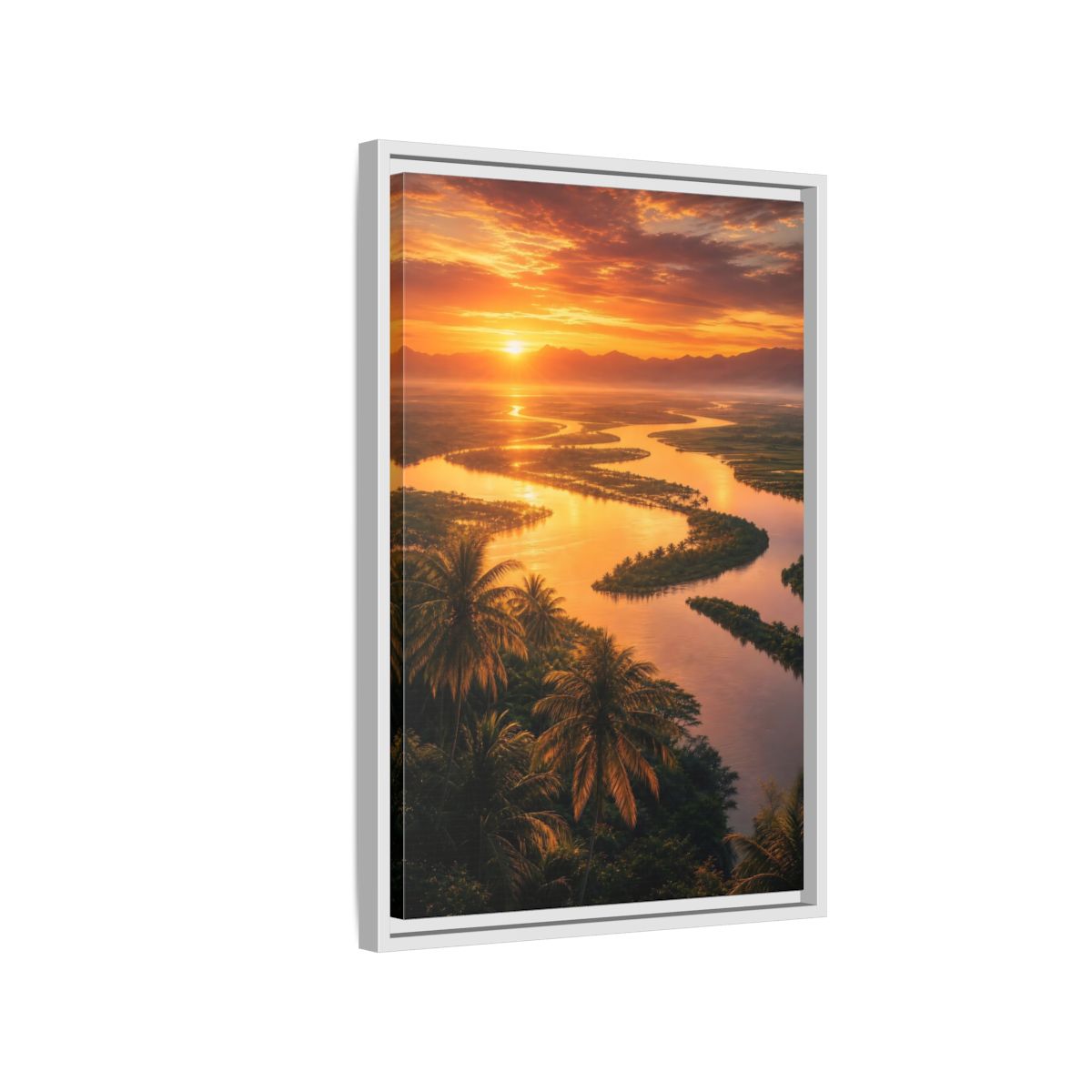 Side Mockup 1. Nature Winding River Orange River Sunset shown as stretched canvas wall art