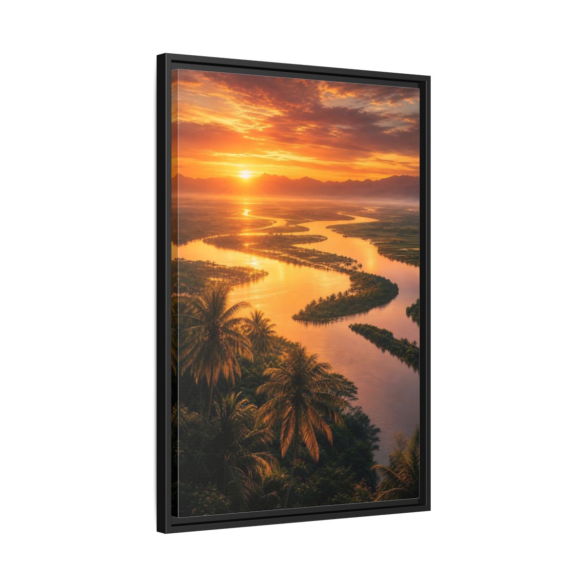 Side Mockup 14. Nature Winding River Orange River Sunset shown as stretched canvas wall art