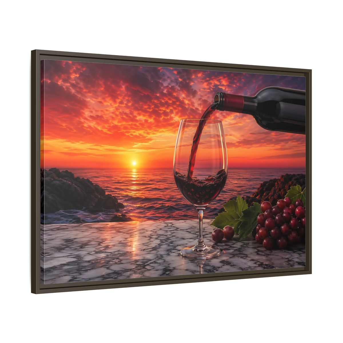 Main Mockup. Nature Wine Glass Red Sunset shown as stretched canvas wall art