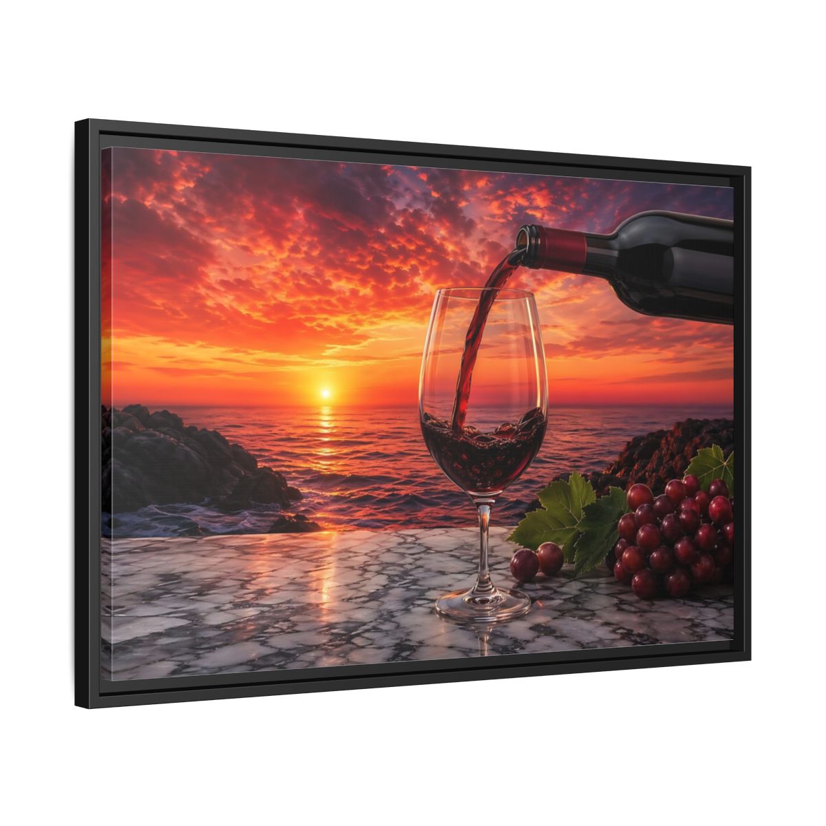 Side Mockup 14. Nature Wine Glass Red Sunset shown as stretched canvas wall art