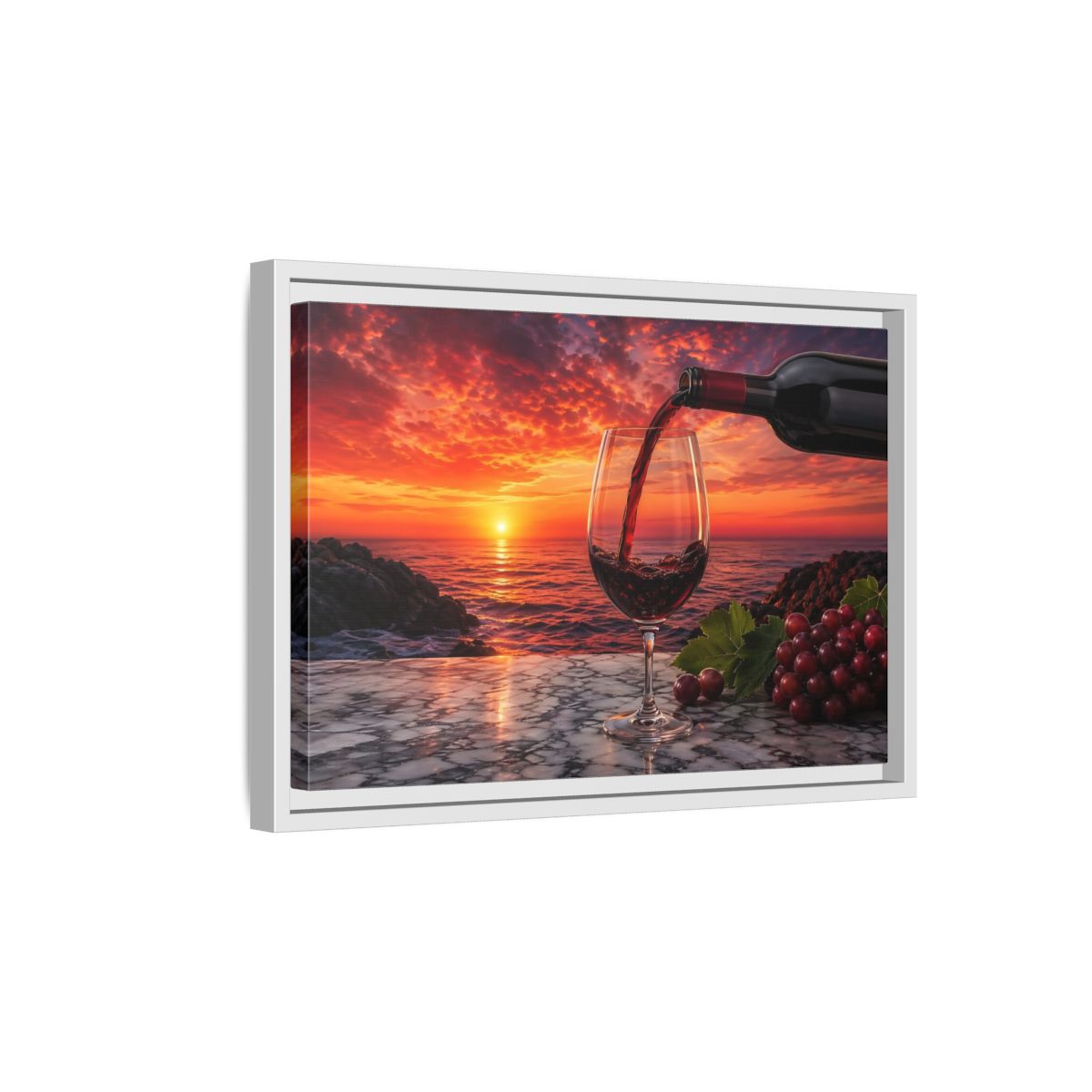 Side Mockup 4. Nature Wine Glass Red Sunset shown as stretched canvas wall art