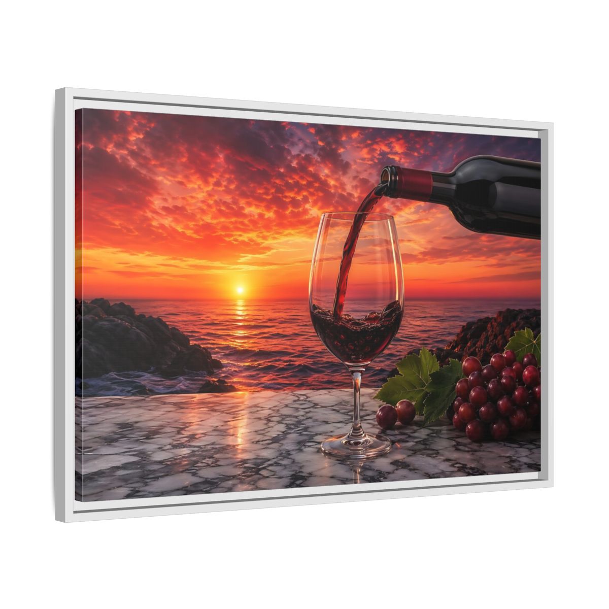 Side Mockup 10. Nature Wine Glass Red Sunset shown as stretched canvas wall art