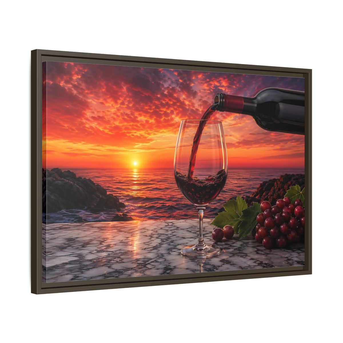 Side Mockup 11. Nature Wine Glass Red Sunset shown as stretched canvas wall art