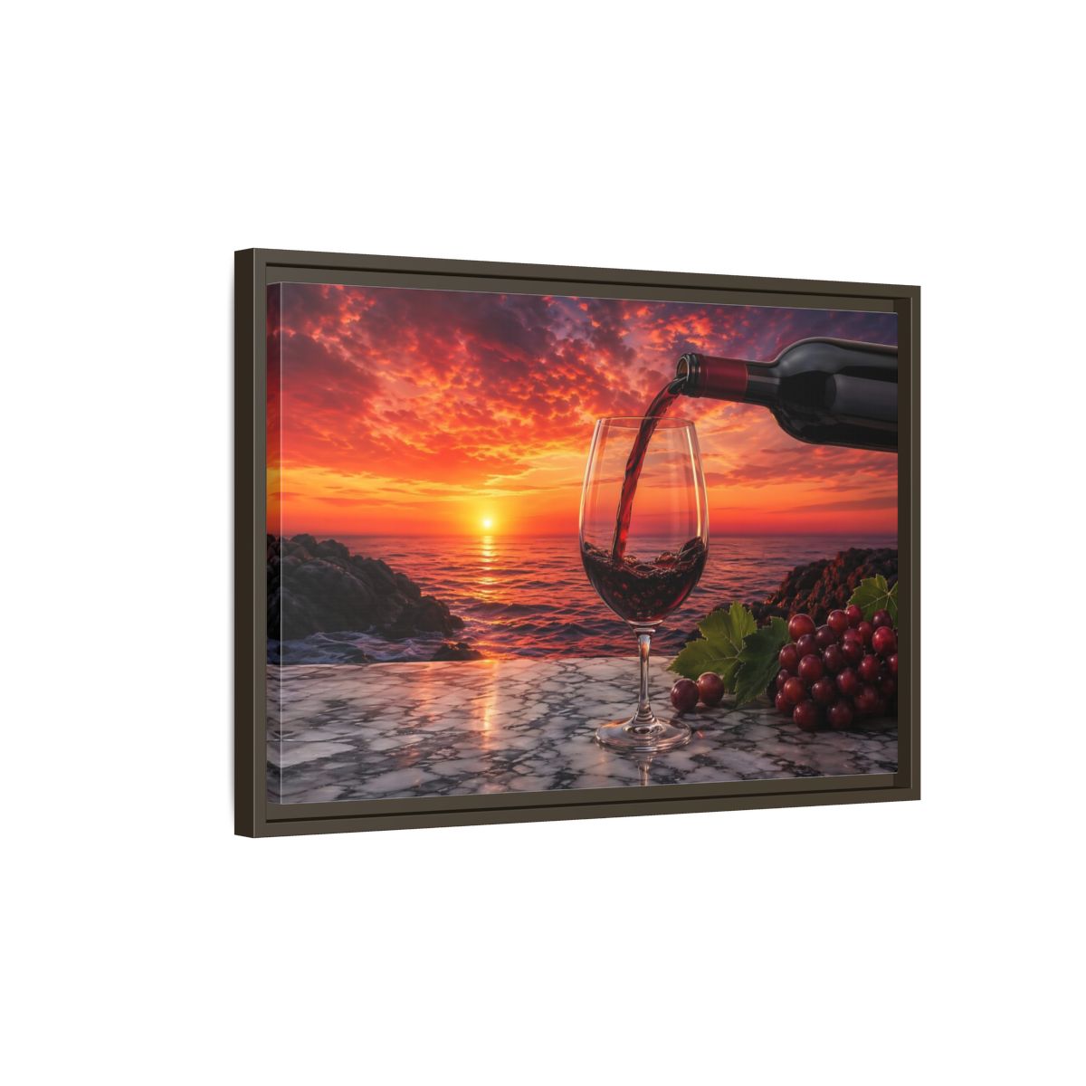 Side Mockup 2. Nature Wine Glass Red Sunset shown as stretched canvas wall art