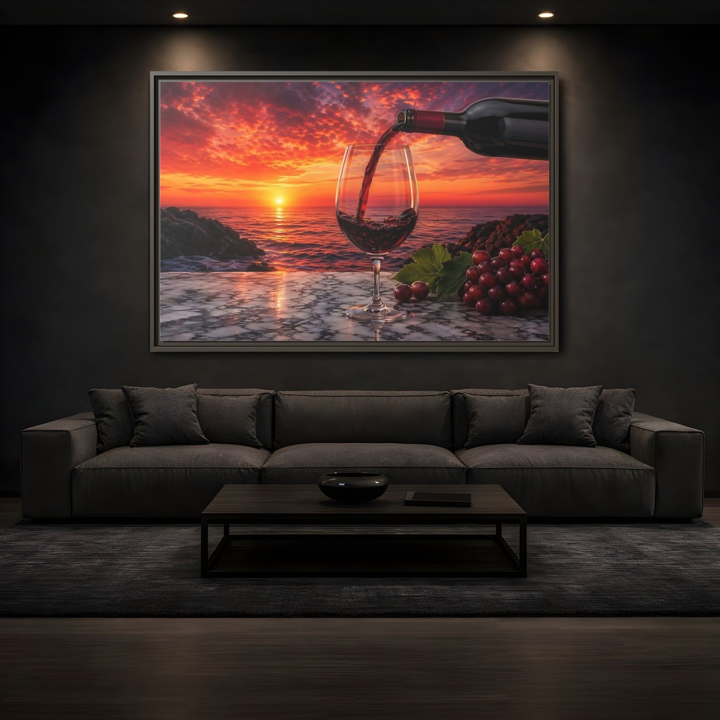 Mockup 3. Nature Wine Glass Red Sunset shown as stretched canvas wall art