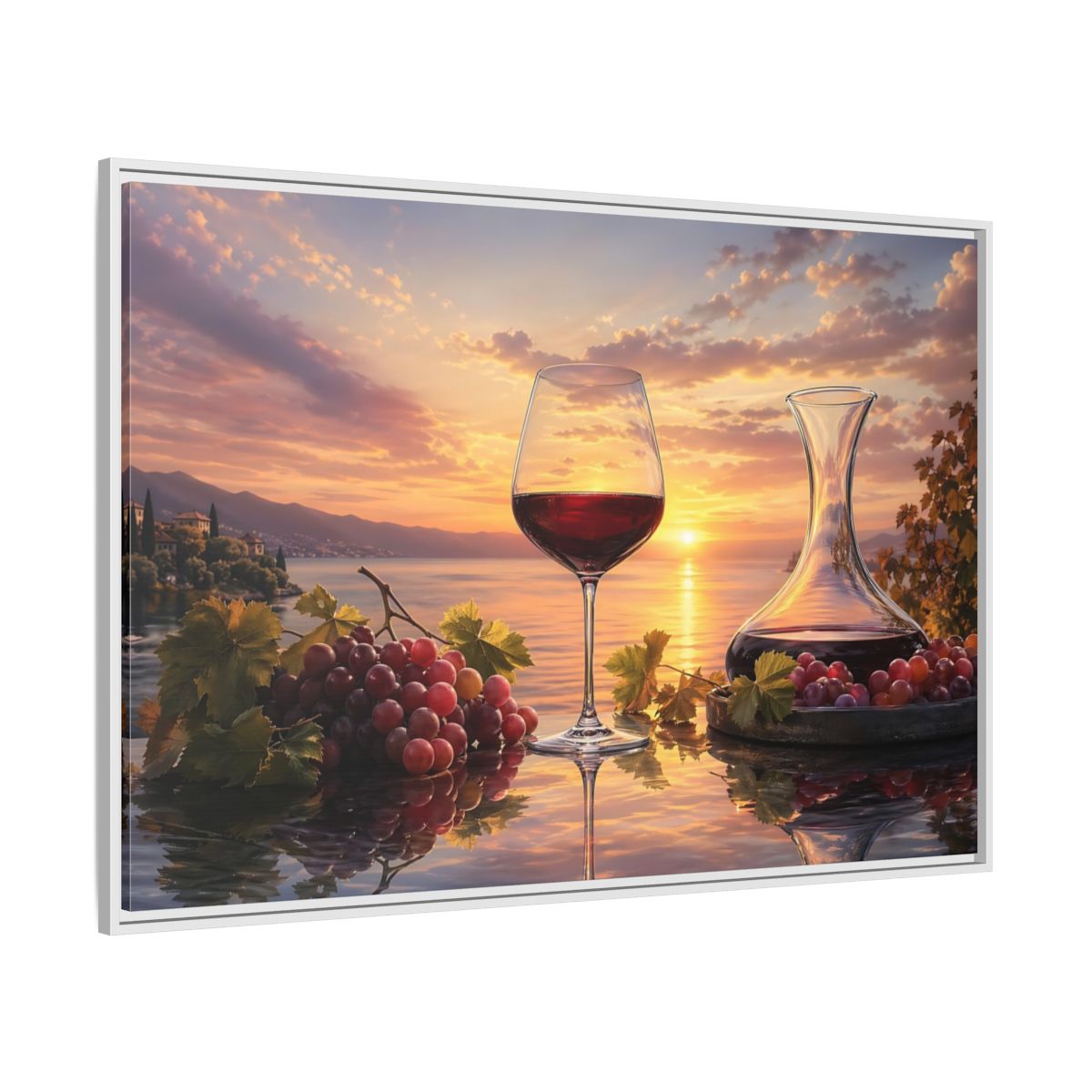 Side Mockup 7. Nature Wine Glass Sunset Wine Scene shown as stretched canvas wall art