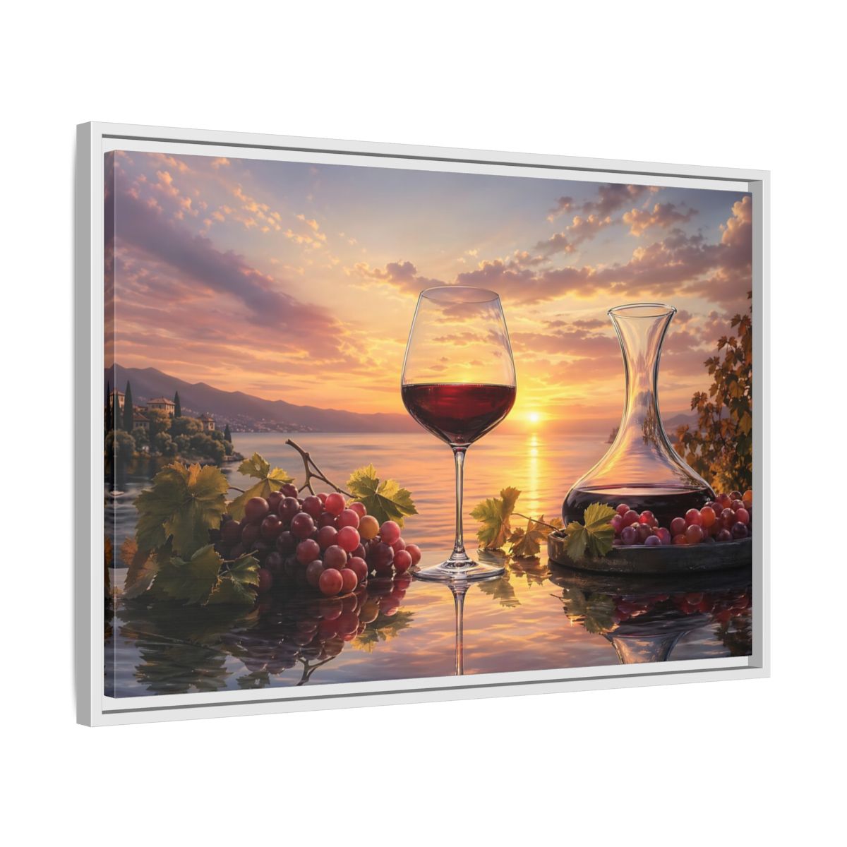 Side Mockup 10. Nature Wine Glass Sunset Wine Scene shown as stretched canvas wall art