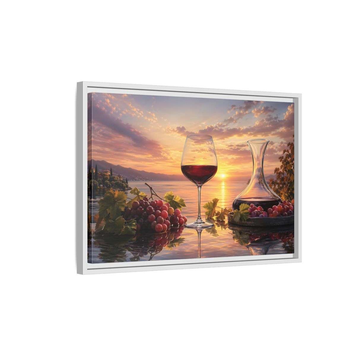Side Mockup 1. Nature Wine Glass Sunset Wine Scene shown as stretched canvas wall art