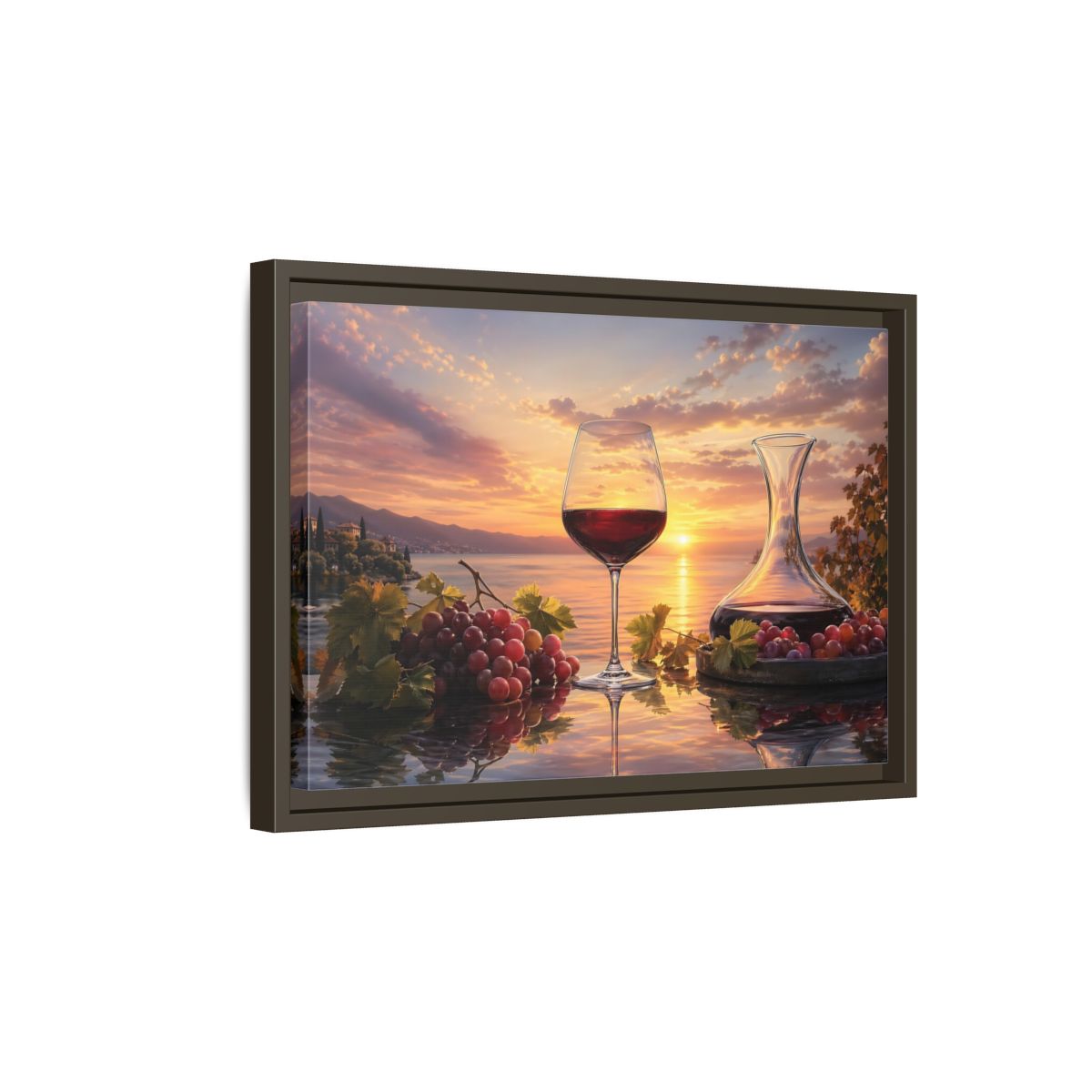 Side Mockup 5. Nature Wine Glass Sunset Wine Scene shown as stretched canvas wall art