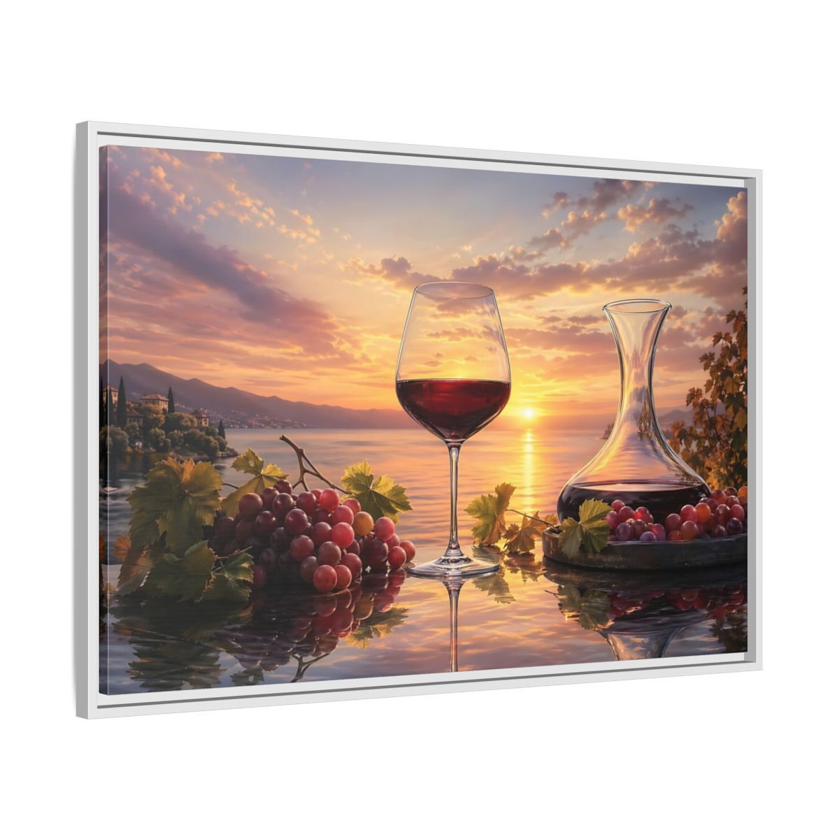 Side Mockup 9. Nature Wine Glass Sunset Wine Scene shown as stretched canvas wall art