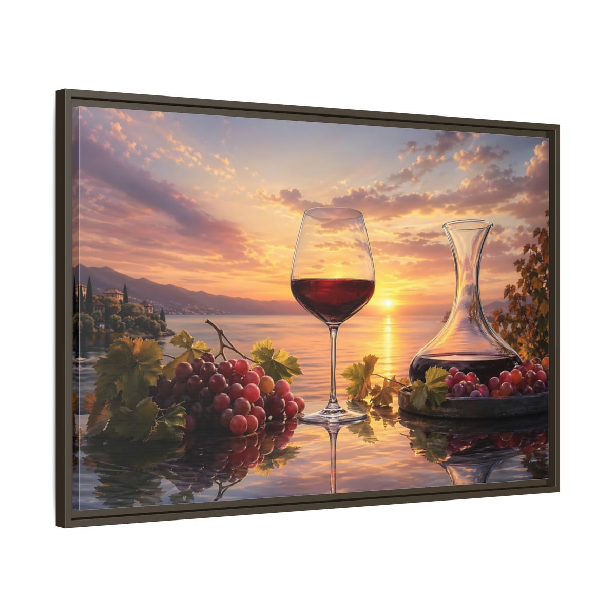 Main Mockup. Nature Wine Glass Sunset Wine Scene shown as stretched canvas wall art