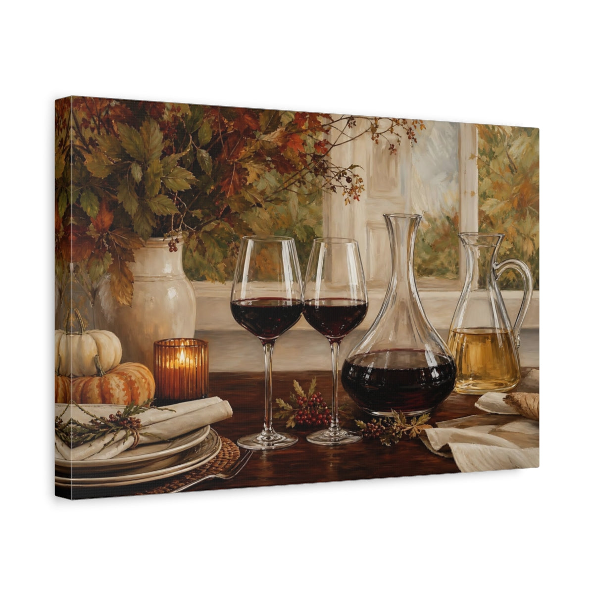 Side Mockup 4. Nature Wine Setting Autumn Still Life shown as stretched canvas wall art