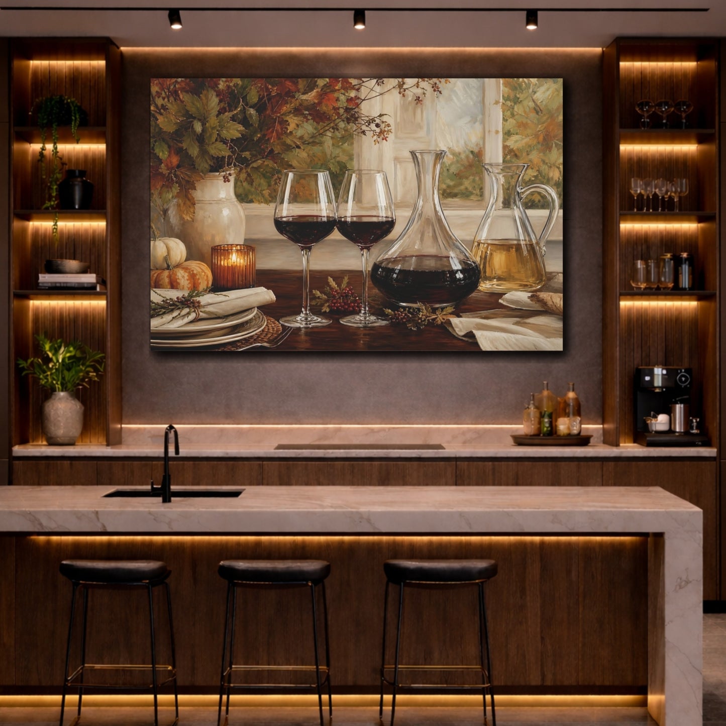 Mockup 2. Nature Wine Setting Autumn Still Life shown as stretched canvas wall art