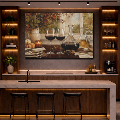 Mockup 2. Nature Wine Setting Autumn Still Life shown as stretched canvas wall art