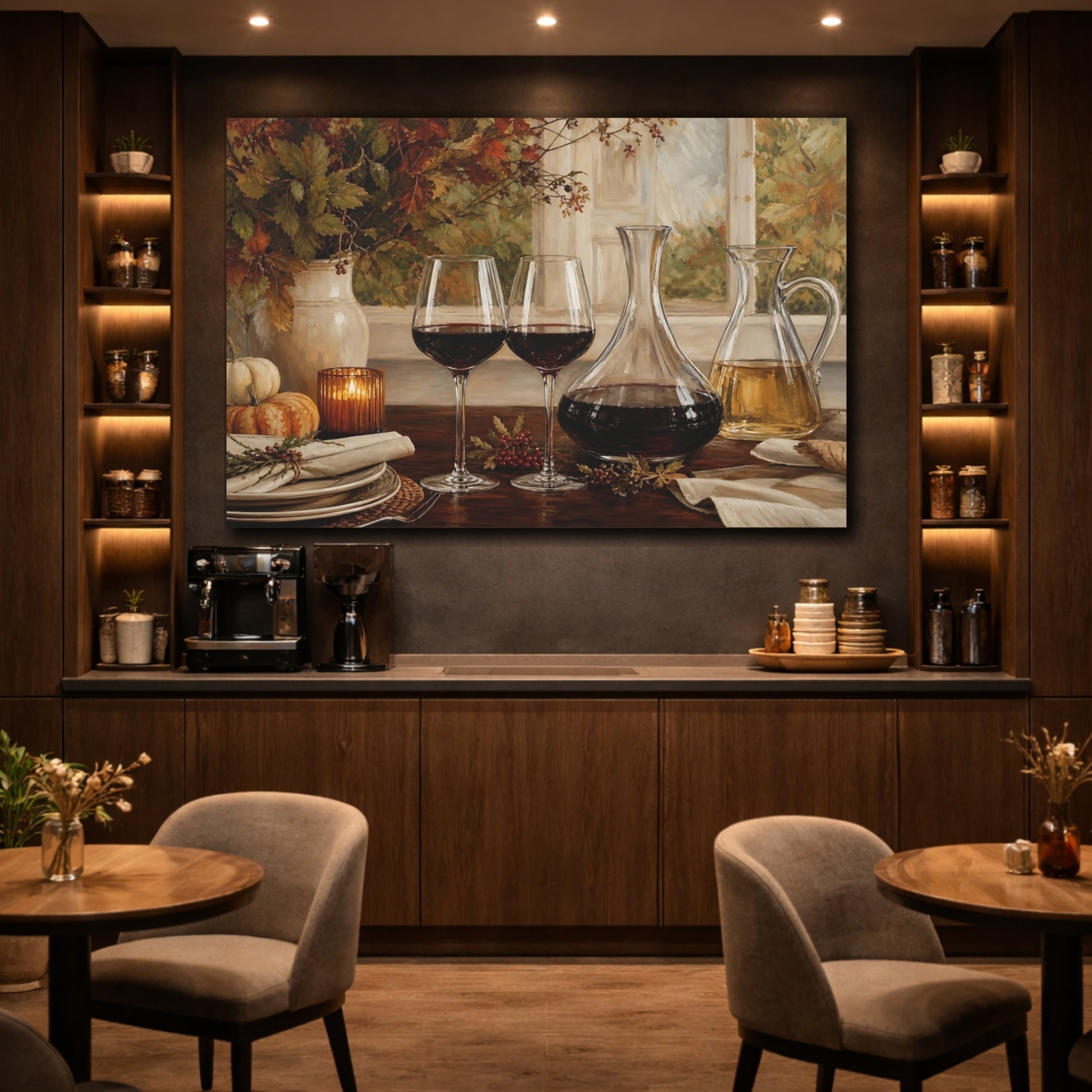 Mockup 4. Nature Wine Setting Autumn Still Life shown as stretched canvas wall art