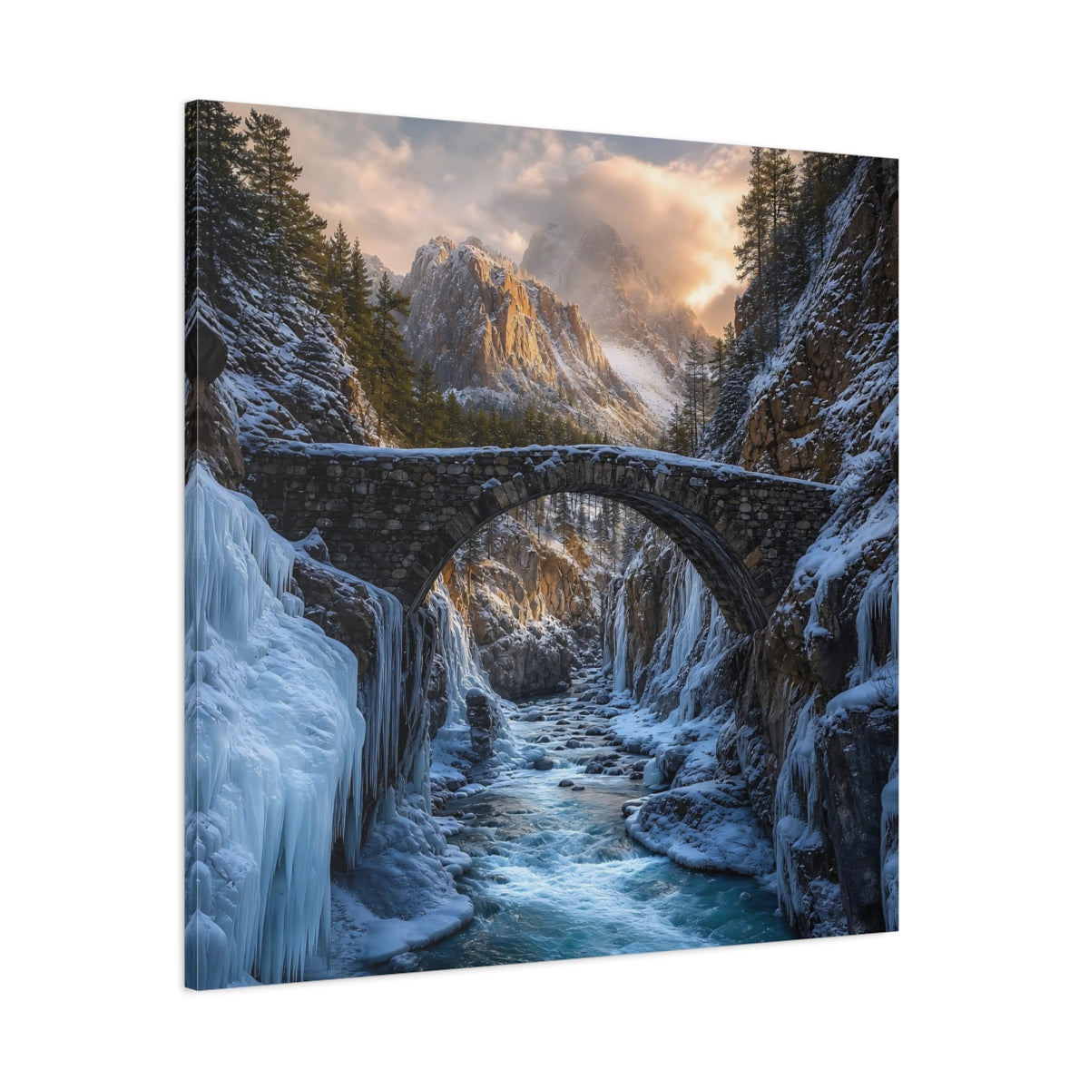 Side Mockup 1. Nature Winter Canyon Winter Landscape shown as stretched canvas wall art