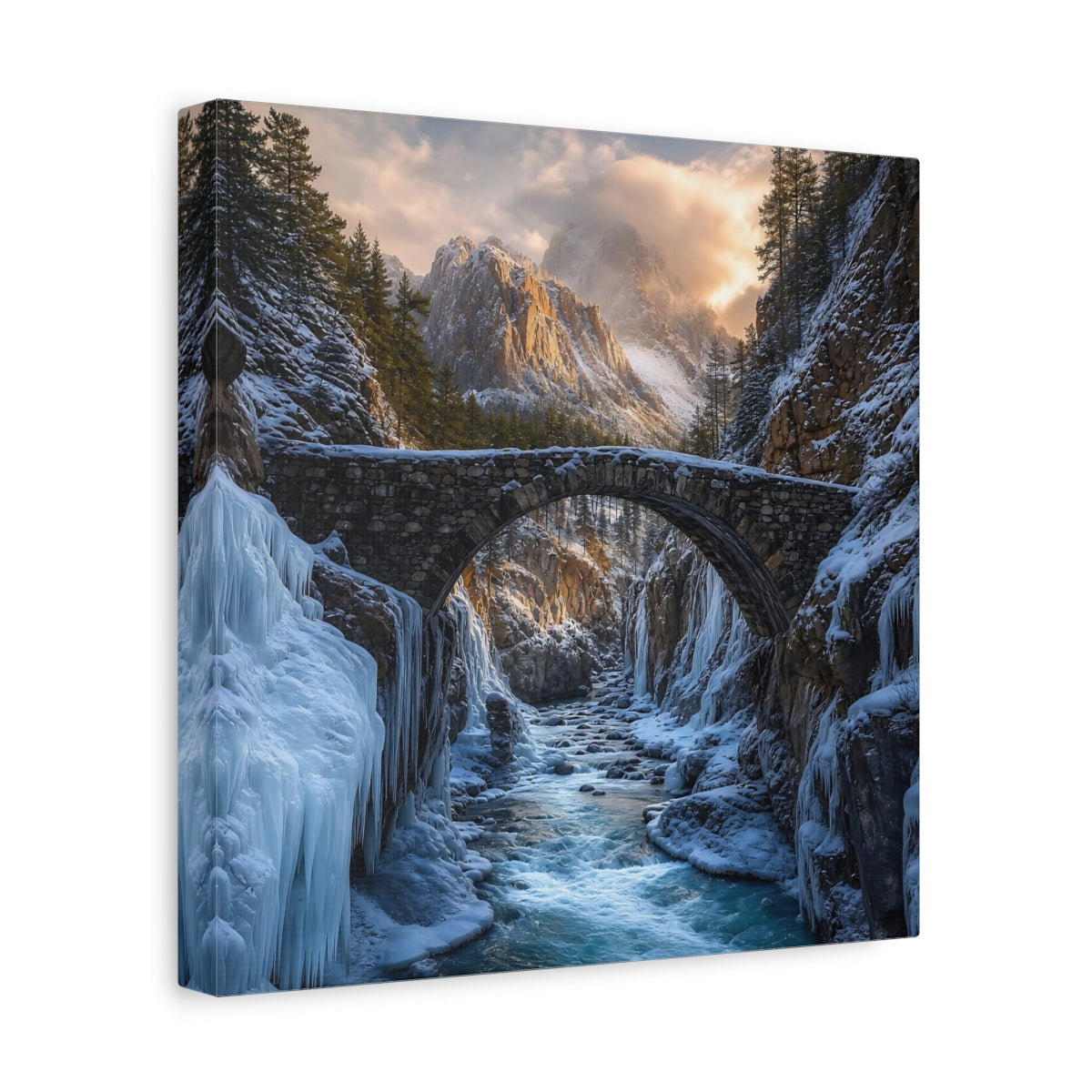 Side Mockup 8. Nature Winter Canyon Winter Landscape shown as stretched canvas wall art