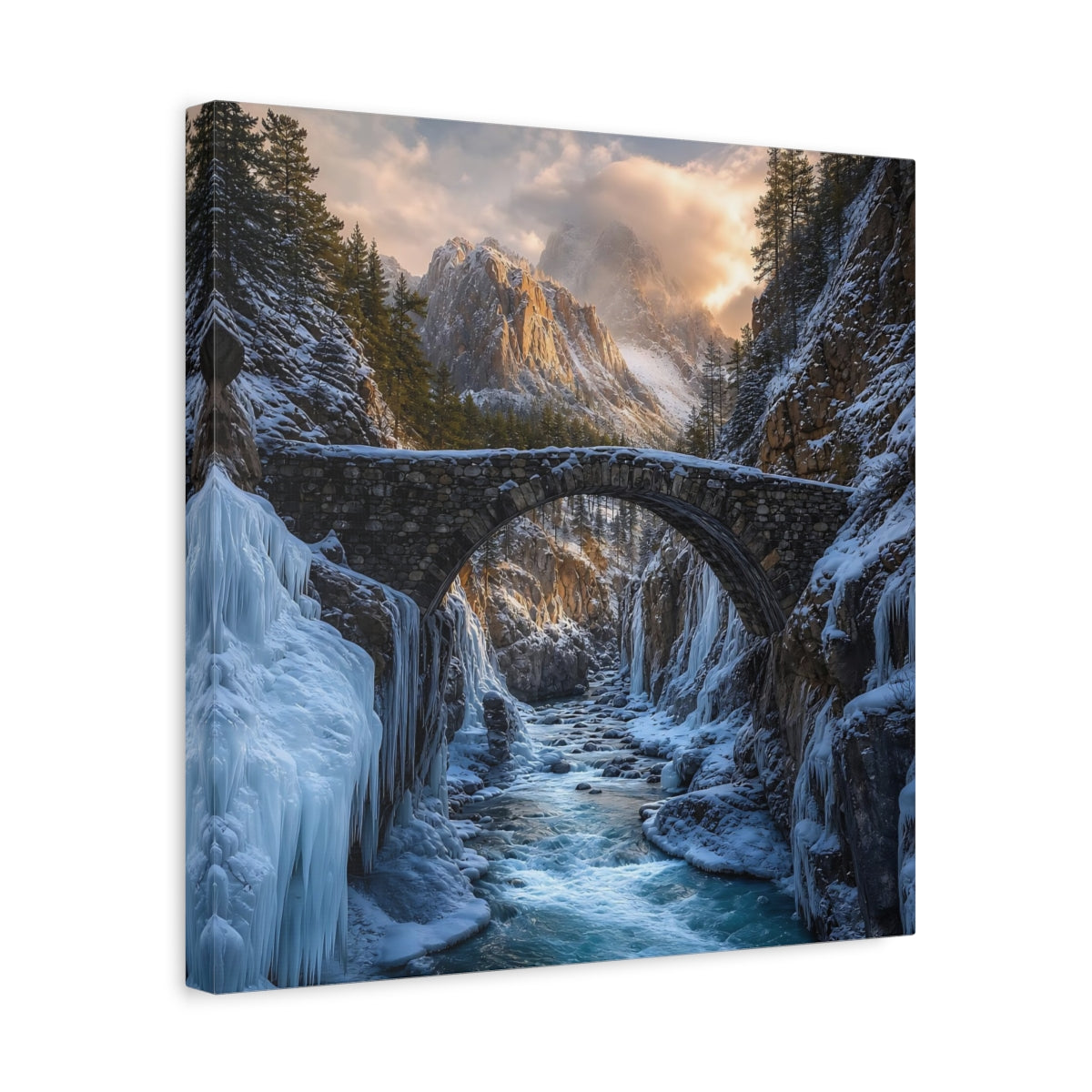Side Mockup 6. Nature Winter Canyon Winter Landscape shown as stretched canvas wall art