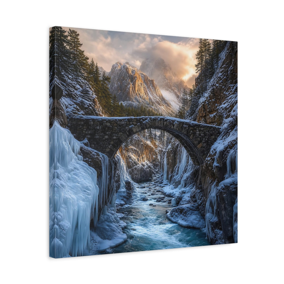 Side Mockup 5. Nature Winter Canyon Winter Landscape shown as stretched canvas wall art