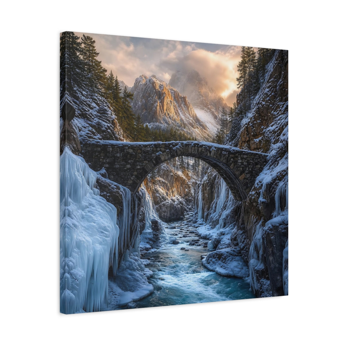 Side Mockup 4. Nature Winter Canyon Winter Landscape shown as stretched canvas wall art