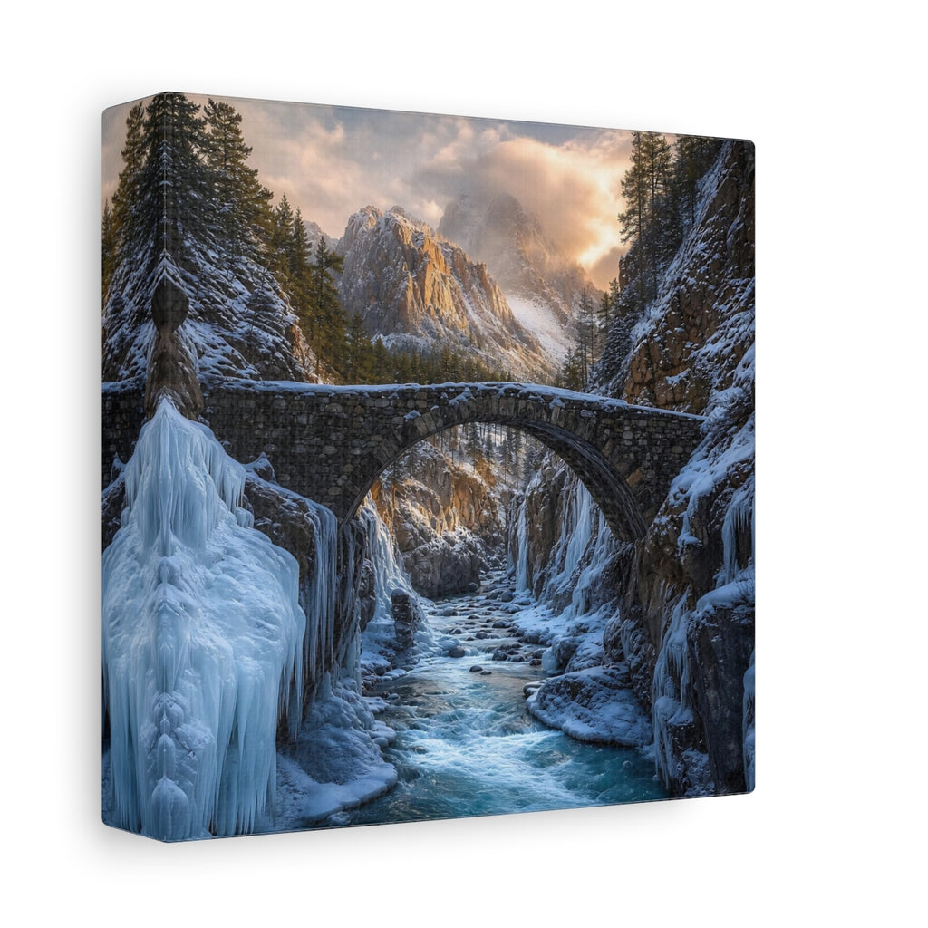 Side Mockup 2. Nature Winter Canyon Winter Landscape shown as stretched canvas wall art
