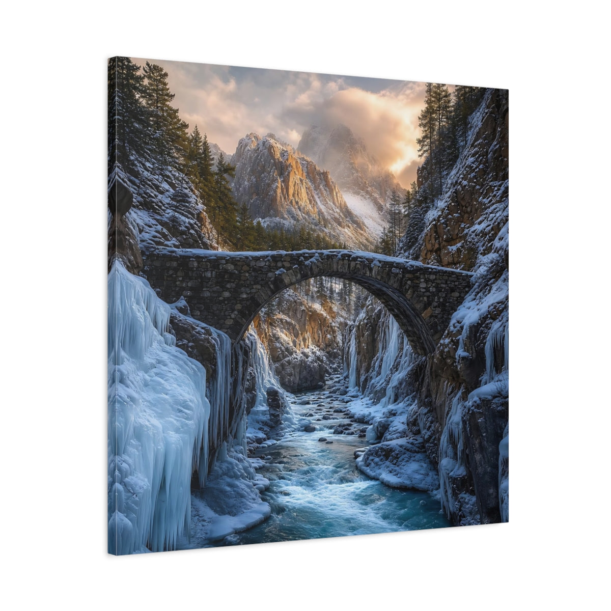 Side Mockup 3. Nature Winter Canyon Winter Landscape shown as stretched canvas wall art