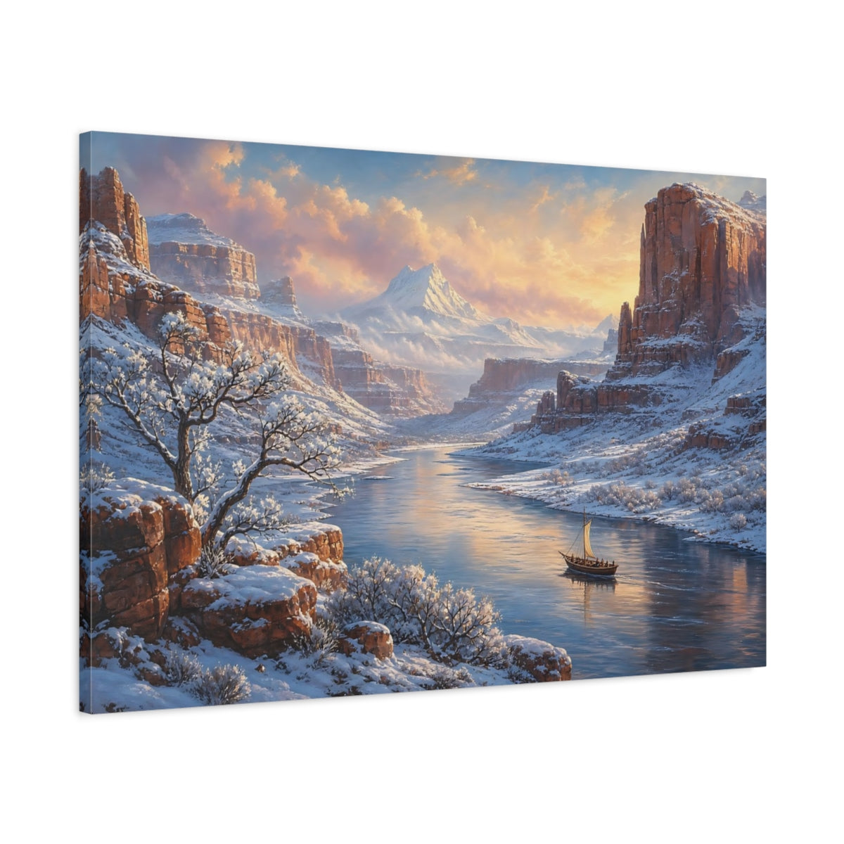 Main Mockup. Nature Winter Canyon Winter Canyon Scene shown as stretched canvas wall art