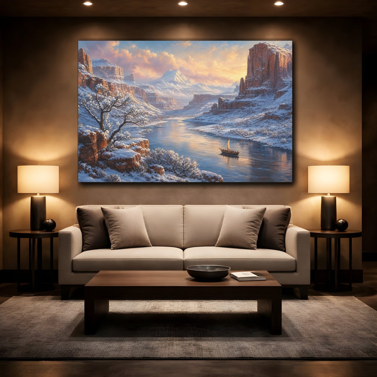 Mockup 2. Nature Winter Canyon Winter Canyon Scene shown as stretched canvas wall art