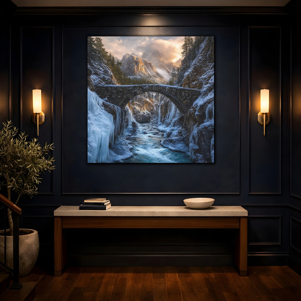 Mockup 4. Nature Winter Canyon Winter Landscape shown as stretched canvas wall art